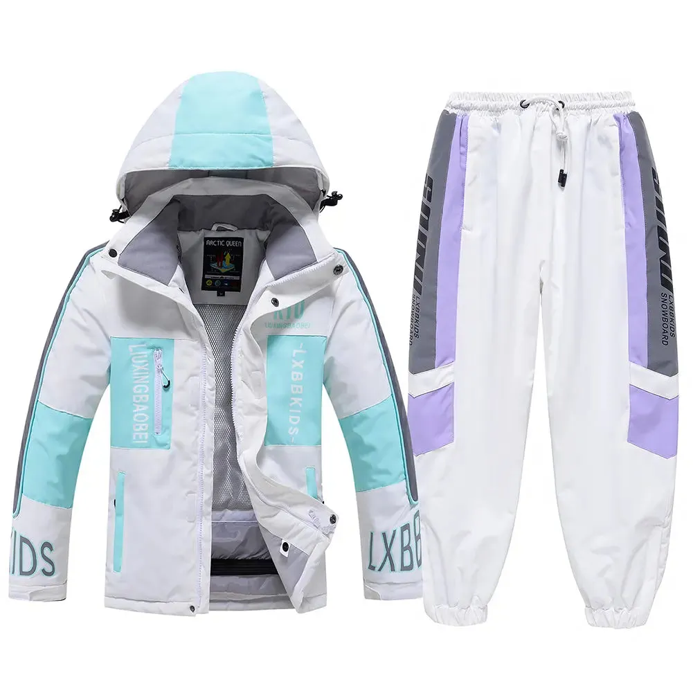 Young Kids Hooded Skiing Jacket& Matched Pnats Set