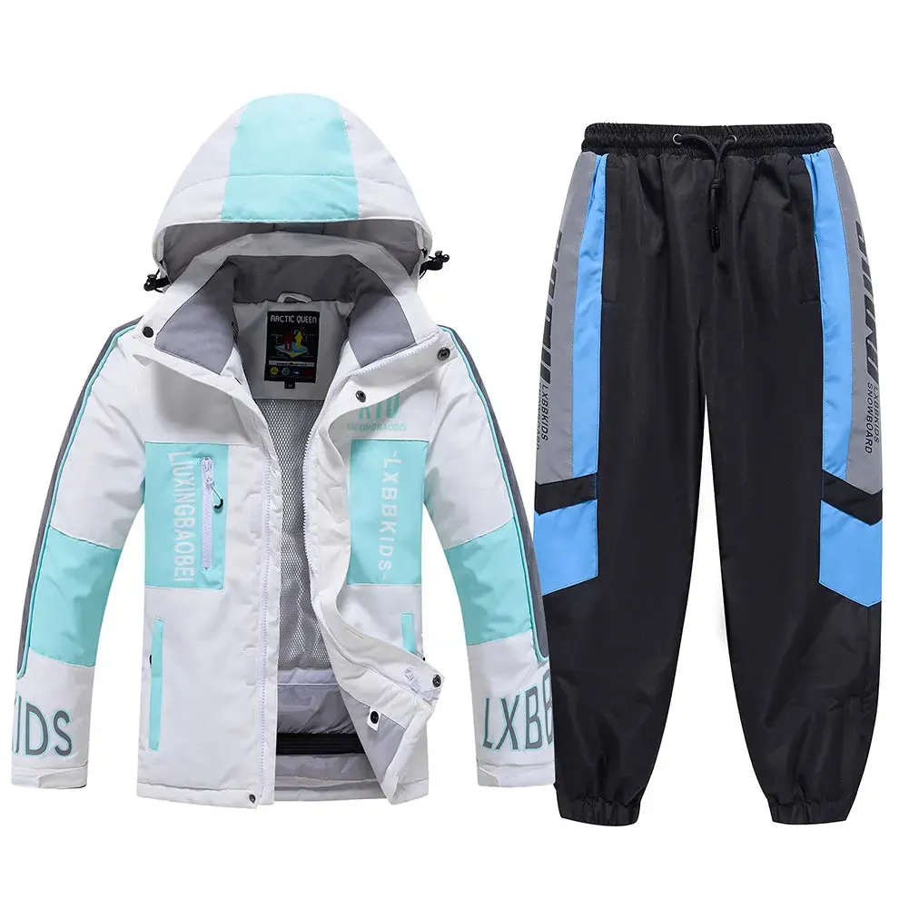 Young Kids Hooded Skiing Jacket& Matched Pnats Set