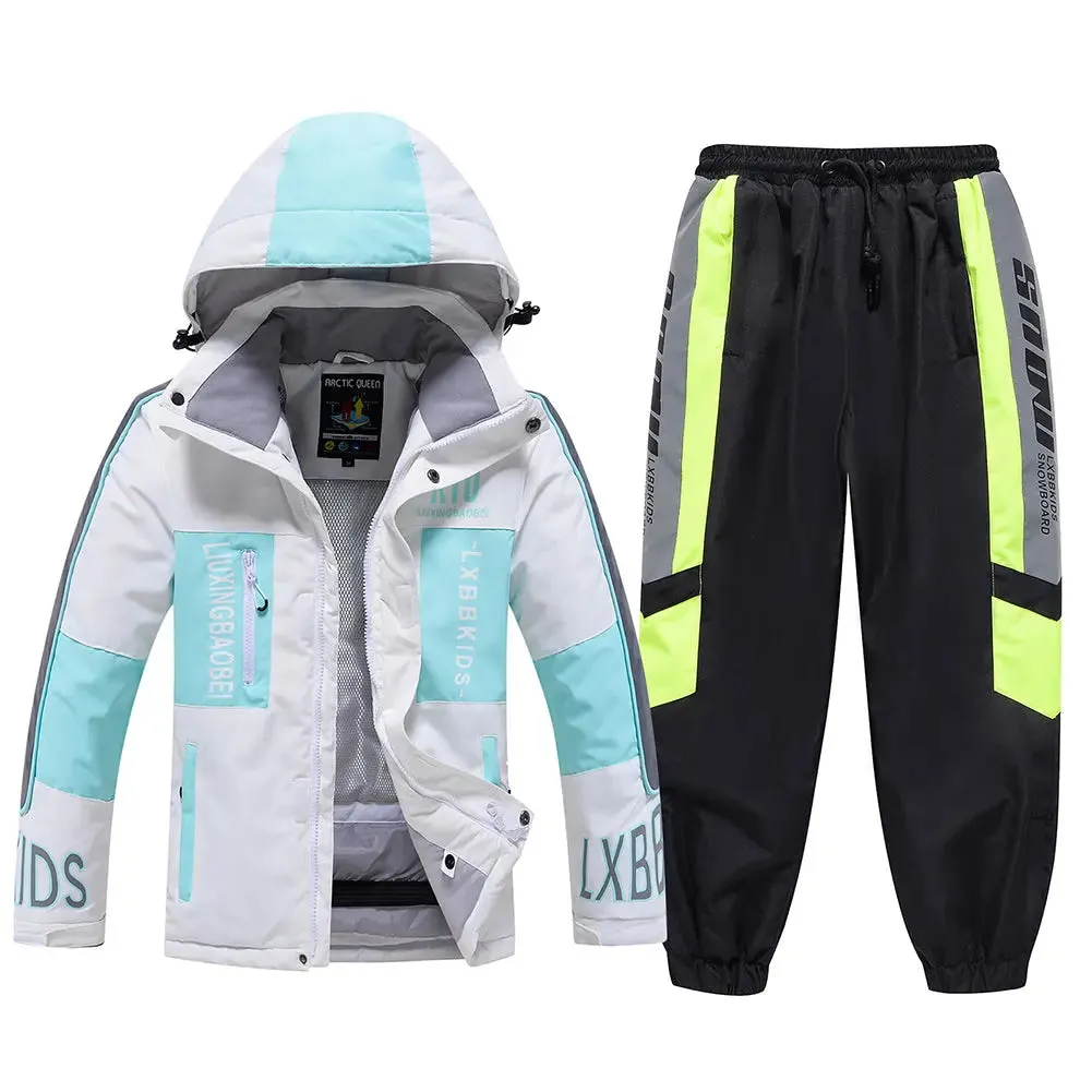 Young Kids Hooded Skiing Jacket& Matched Pnats Set